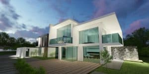 Modern luxury residential building with large glass windows and contemporary architecture, ideal for upscale property management and real estate services in Rochester.